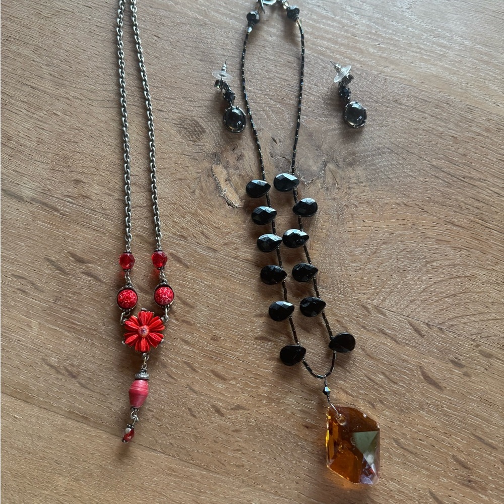 Women's Red Flower Pendant Necklace - Unbranded